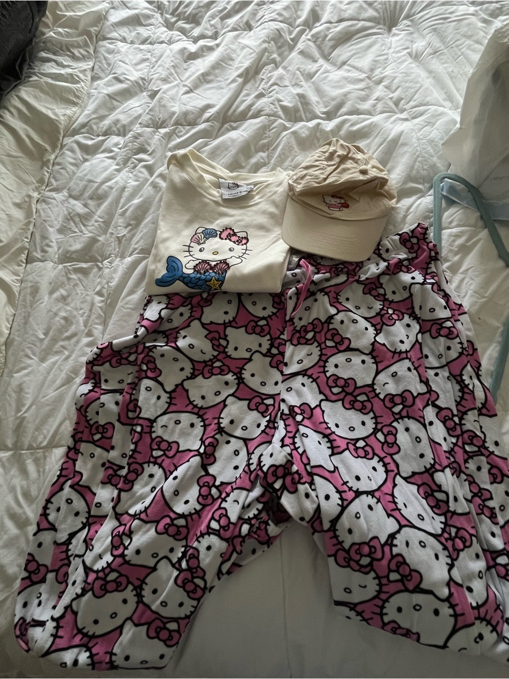 Sanrio Hello Kitty Pink White Cream Pajama Set with Cap